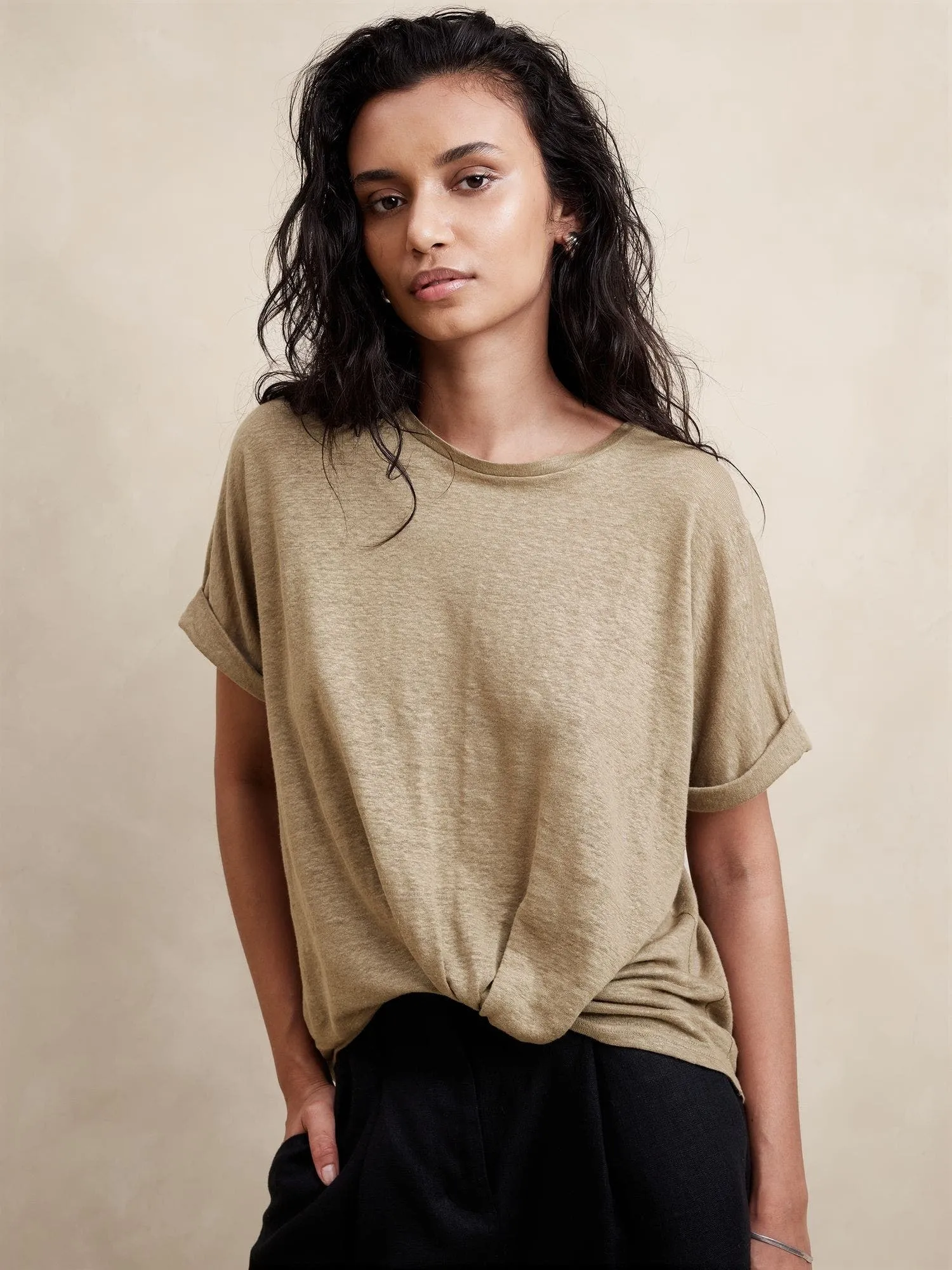 BANANA REPUBLIC POLERA MUJER LINEN TWISTED-HEM