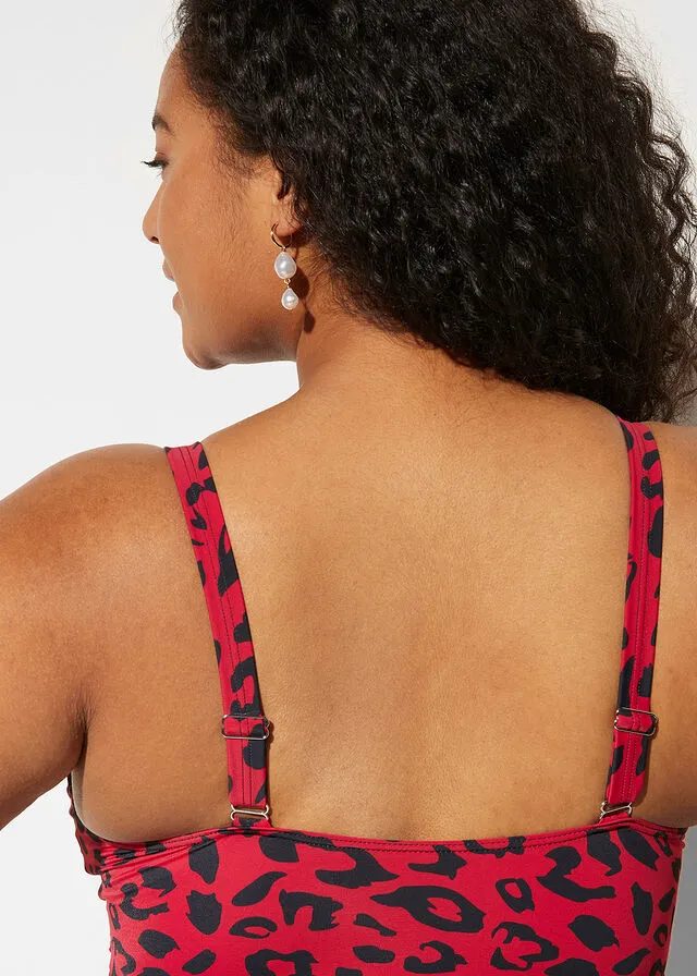 Bañador Rojo-negro con estampado de leopardo