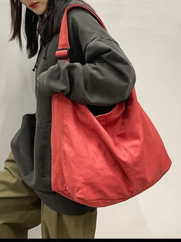 Bolso de hombro grande de lona lavada