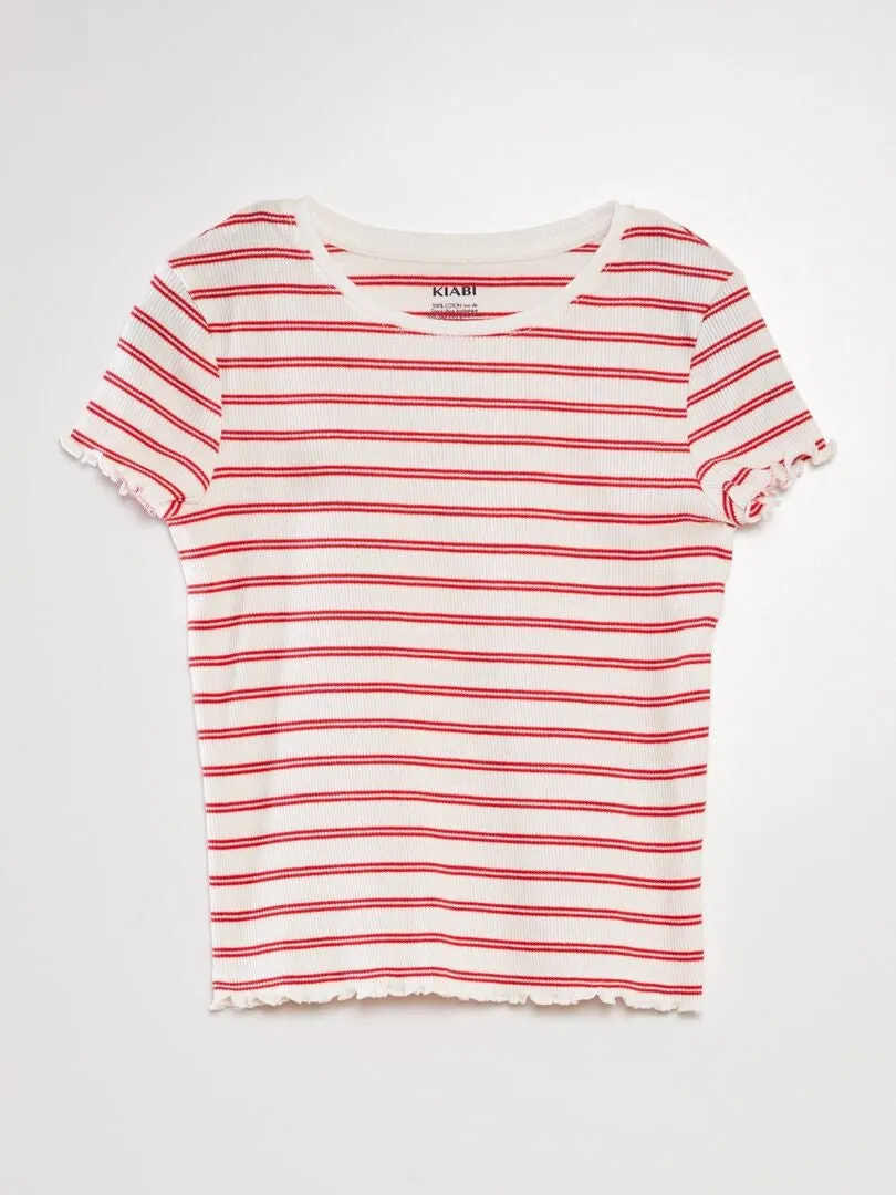 Camiseta de manga corta a rayas - ROJO