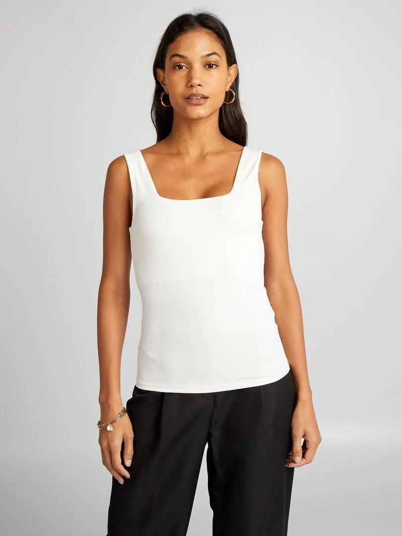 Camiseta elástica de cuello cuadrado - BLANCO