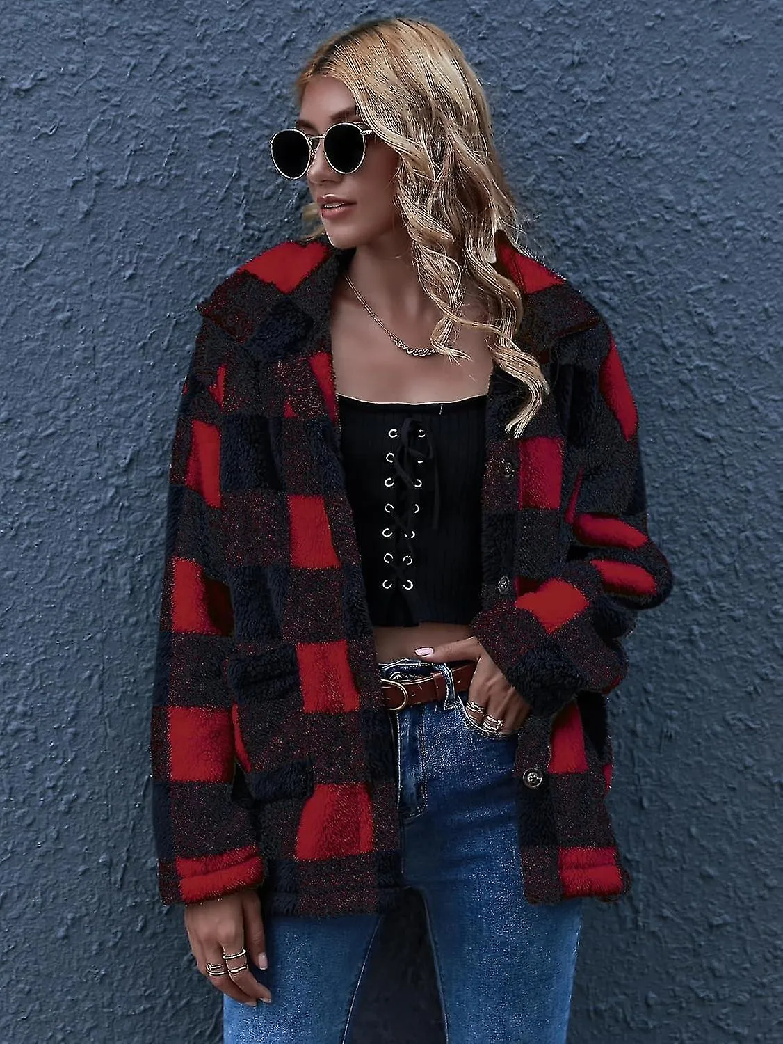 Chaqueta Sherpa Mujer Abrigos de invierno de vellón peludo para mujer Shackets para mujer 2023 Moda Casual Cálido