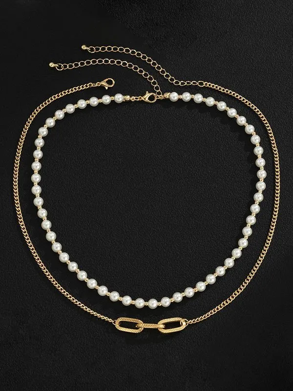 Collar de cadena de perlas de imitación de 2 piezas para hombre