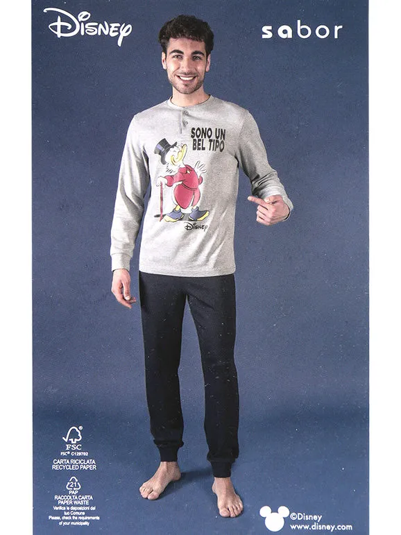 Disney Pijama largo de hombre de cuadros en cálido algodón