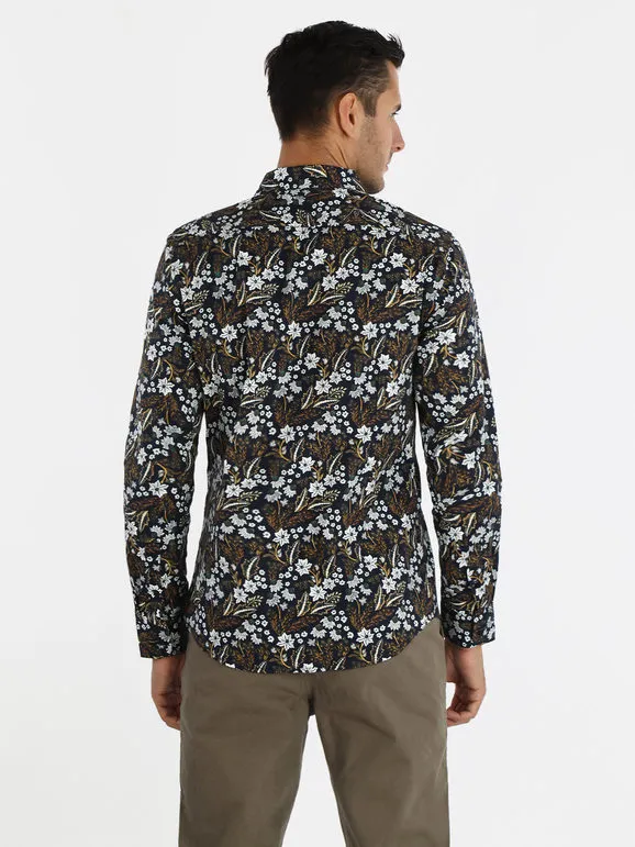 Enos Camisa de hombre slim fit de algodón con estampado floral
