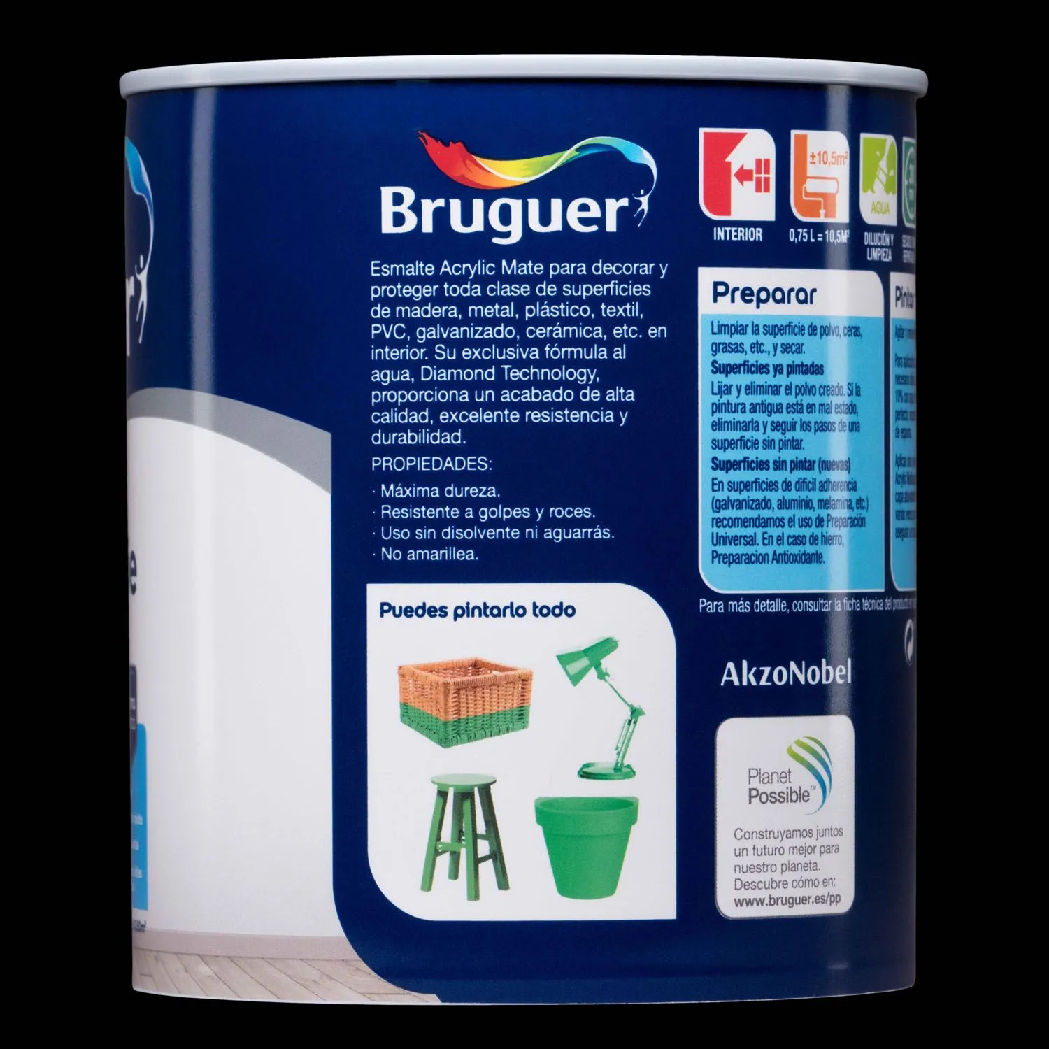 Esmalte acrilico mate interior sin olor 750 ml negro permanente bruguer