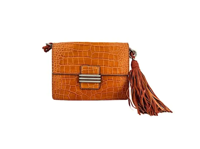 Etro Bandolera Con Solapa Moc Croc Cuero Caramelo 
