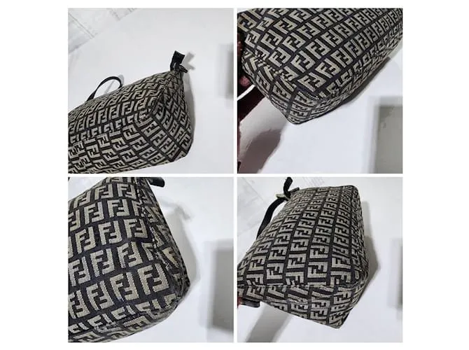 Fendi Vintage Zucchino Lona Baguette Negro/Gris 