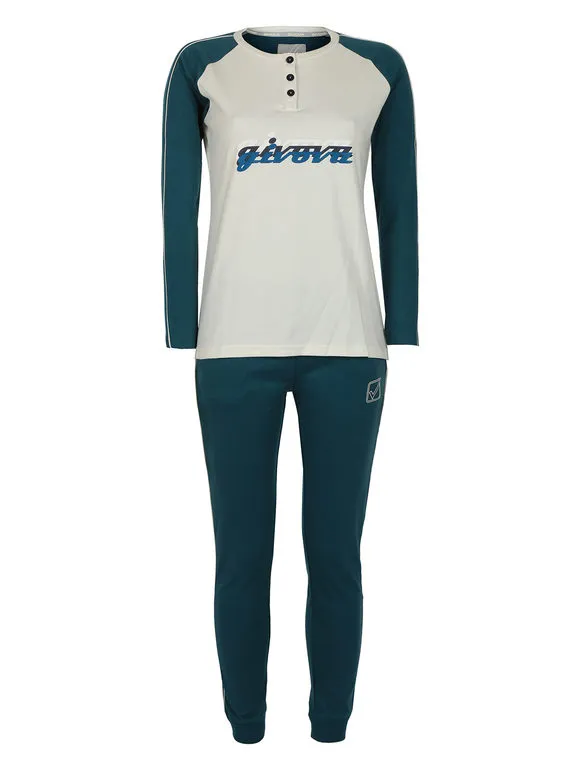 Givova Pijama de algodón cálido para mujer.