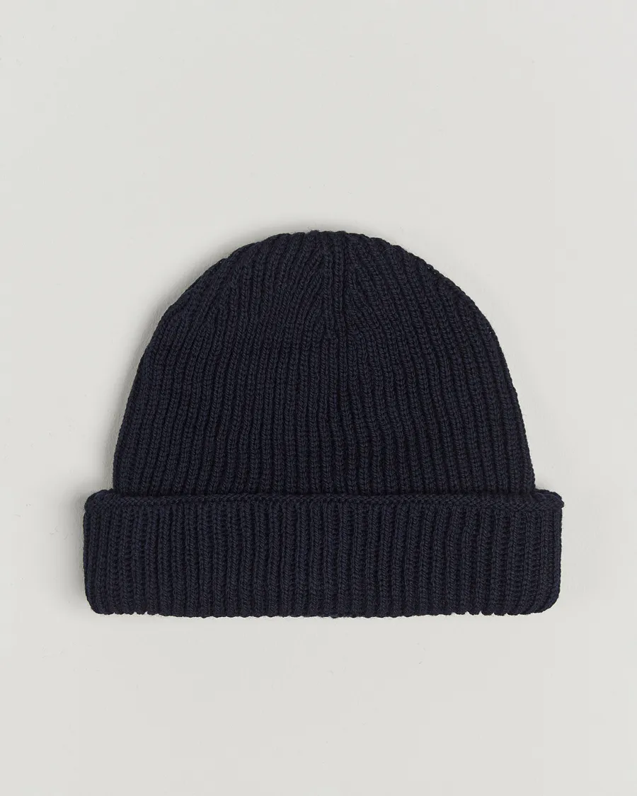Gloverall Fisherman Lambswool Beanie Navy