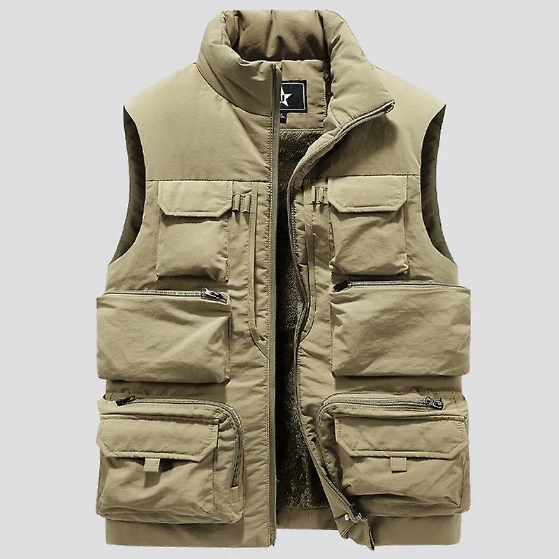 Hombres Invierno Chaqueta sin mangas Chaleco grueso Cálido vellón Workear Cargo Chaleco Cortavientos Moda Muchos abrigo de bolsi