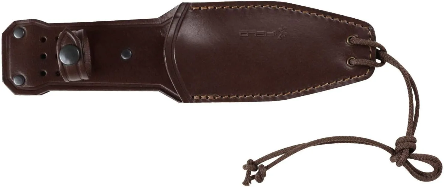 iFIELD Cuchillo de Caza Deportivo Workout EL29107  Acabado Satinado  Sierra en el Lomo  Hoja de 12 5 cm MOVA  con Funda de Piel 