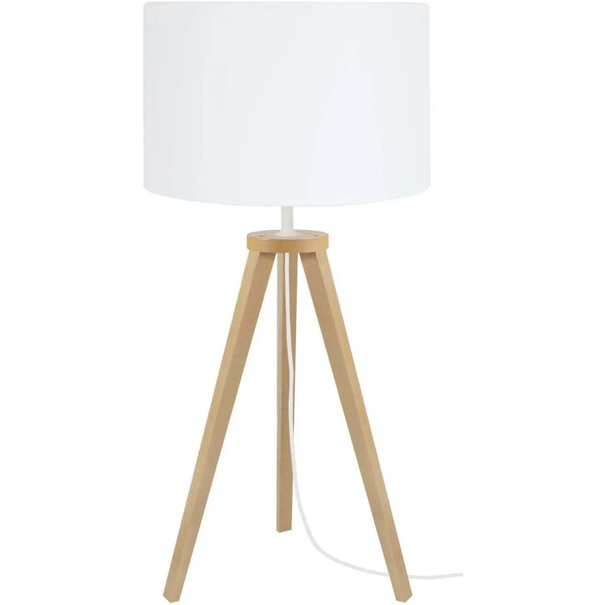 lámpara de noche redondo madera natural y blanco