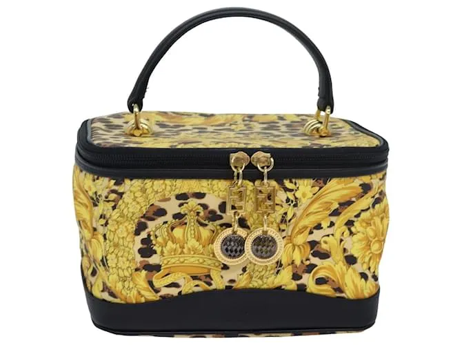 Neceser cosmético Vanity Gianni Versace de cuero PVC amarillo Auth bs16421 