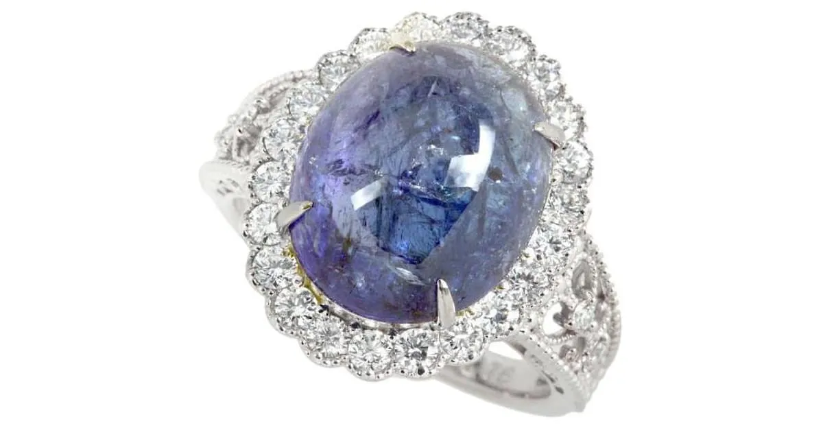 Otras joyas & Other Stories Anillo Zoisita Natural, PT900, Tanzanita 9.25ct, pavimentar diamante 0.76ct, tamaño 14, Platino,