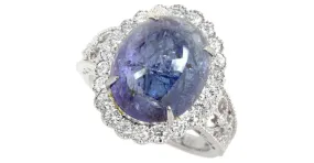 Otras joyas & Other Stories Anillo Zoisita Natural, PT900, Tanzanita 9.25ct, pavimentar diamante 0.76ct, tamaño 14, Platino,