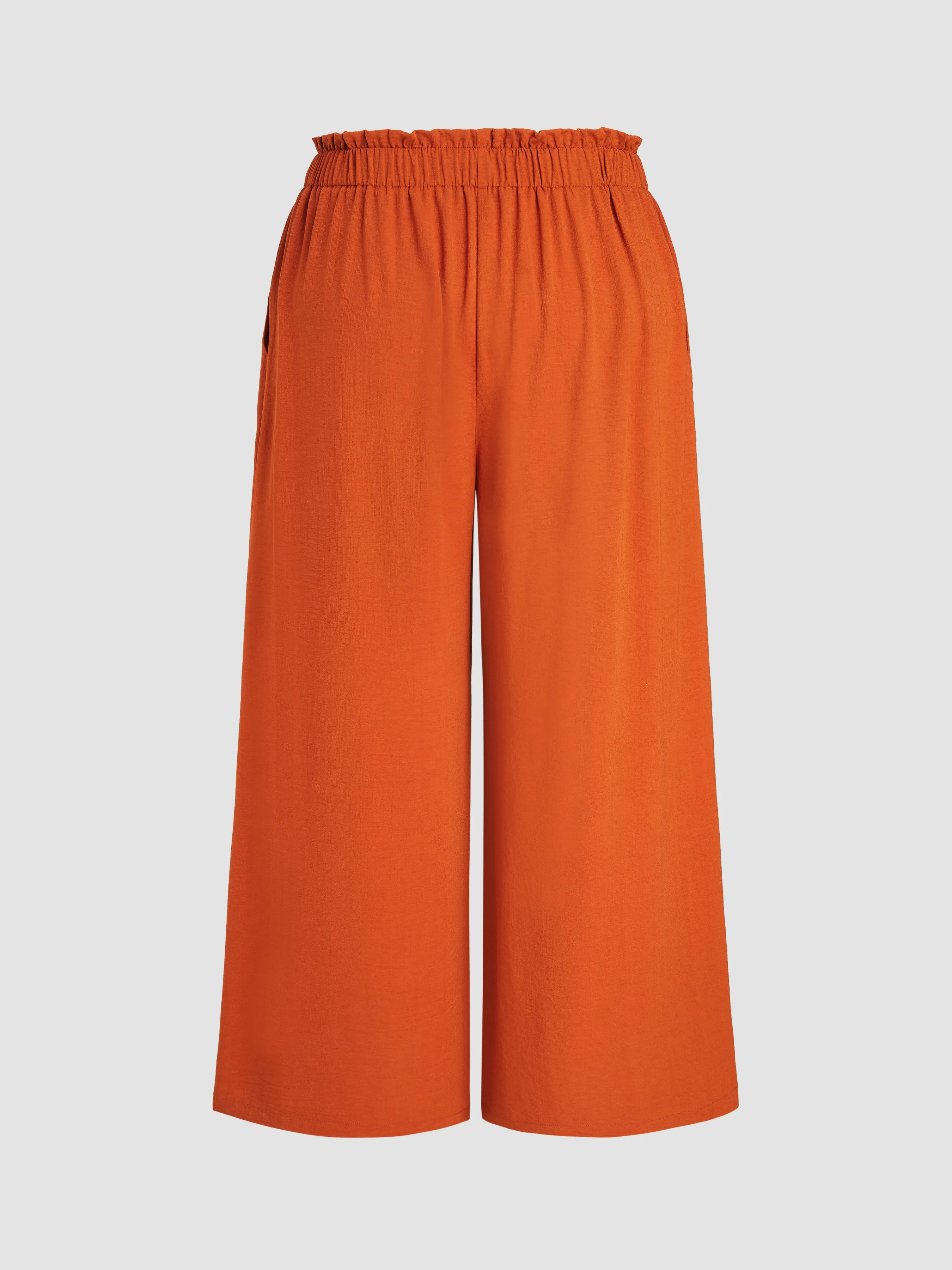 Pantalón Ancho de Cintura Elástica de Tiro Medio Tejido Curvy