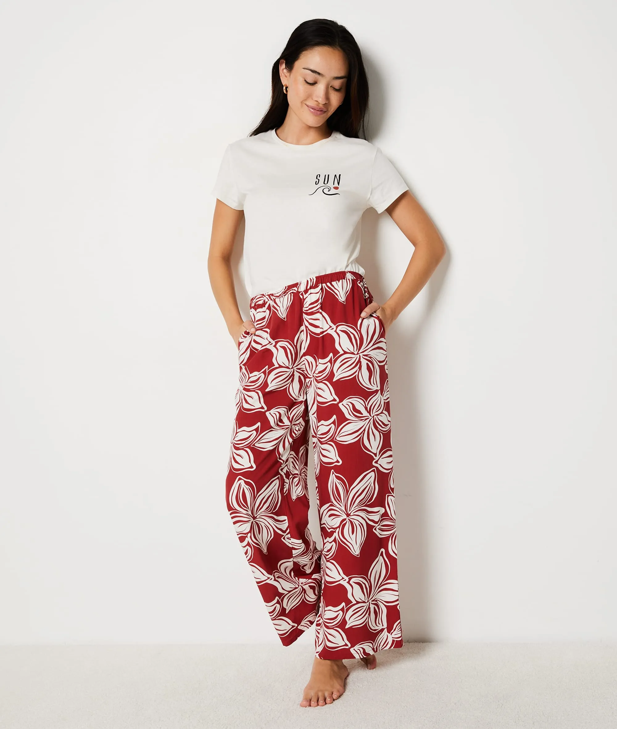 Pantalón pijama 7/8 estampado floral RUBI TERRACOTTA - ETAM