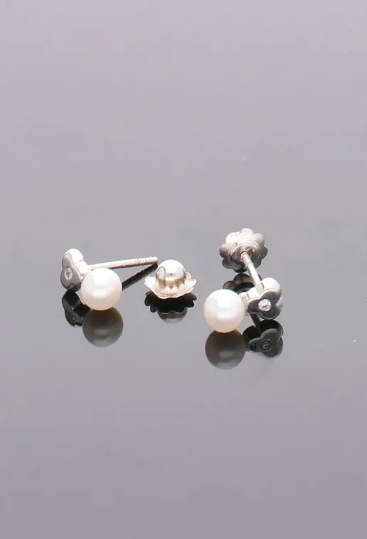 Pendientes oro blanco perlas y diamantes para bebé 095_463372-TR-P-B