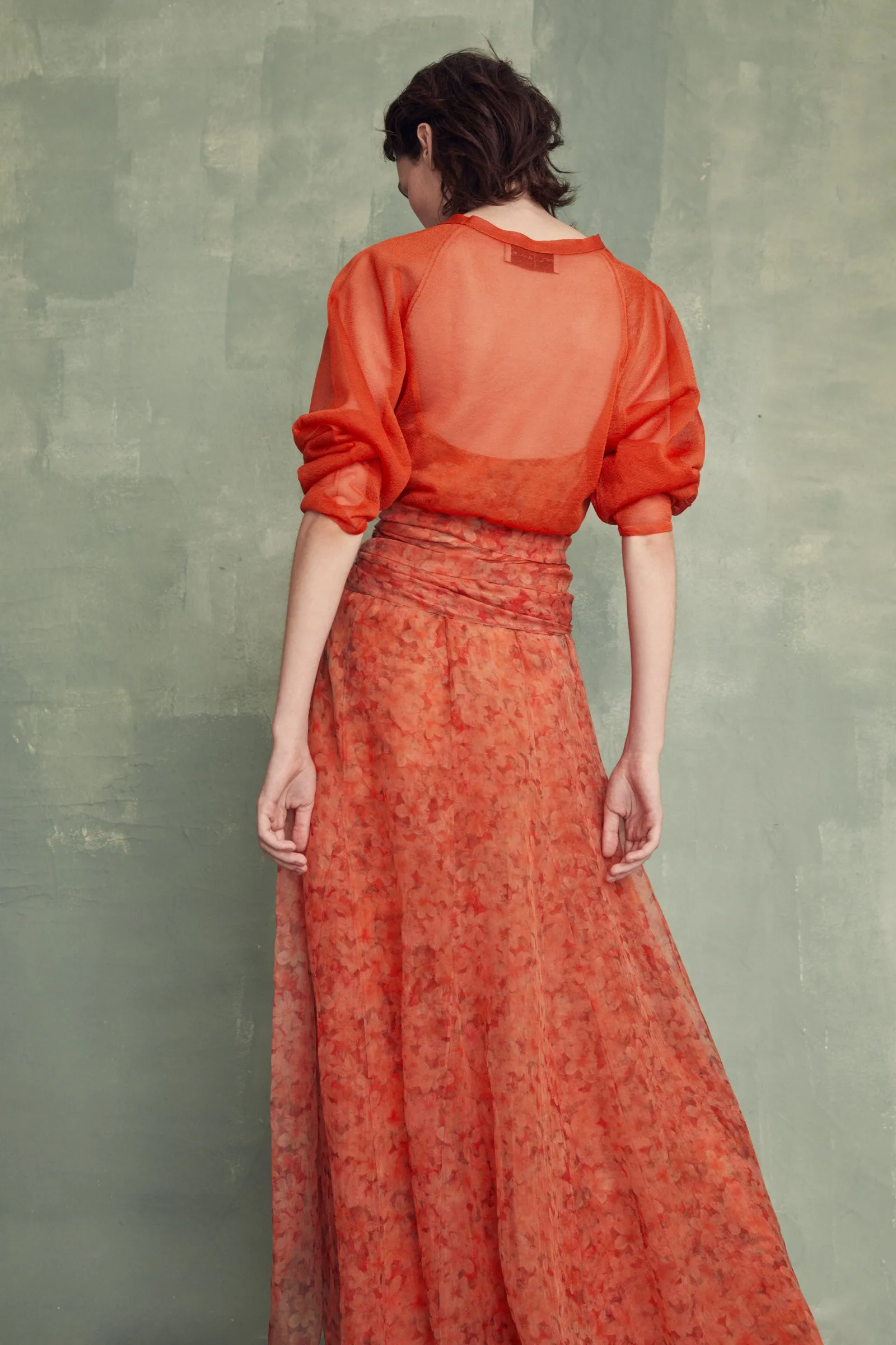 Romy, red silk knit top