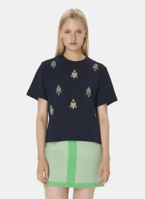 TARA JARMON TARABEE - Camiseta de manga corta bordada en azul