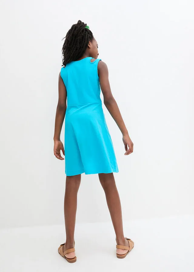 Vestido de punto para niñas con algodón orgánico verde agua oscuro