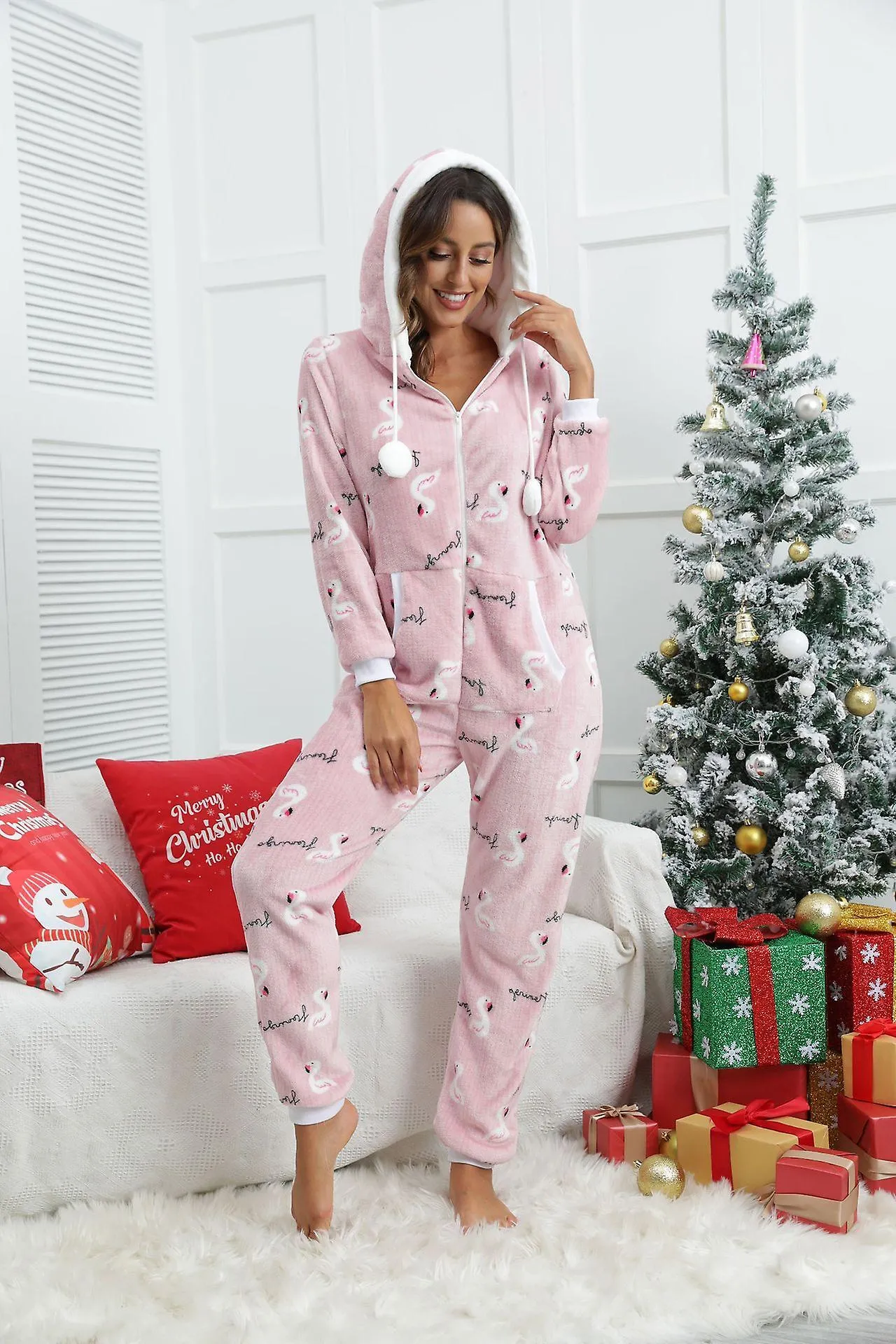 Women's Cozy Christmas Onesie Pajamas, Holiday Adult Cozy Jumpsuit